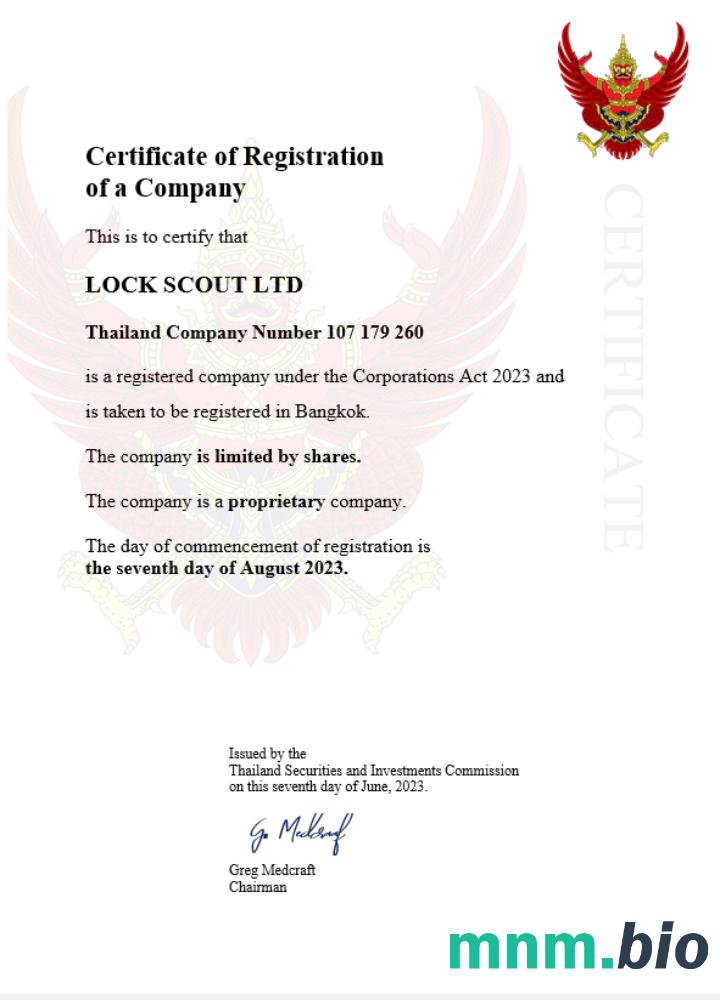 Tajlandia Business registration vcertyfikat Word i szablon PDF